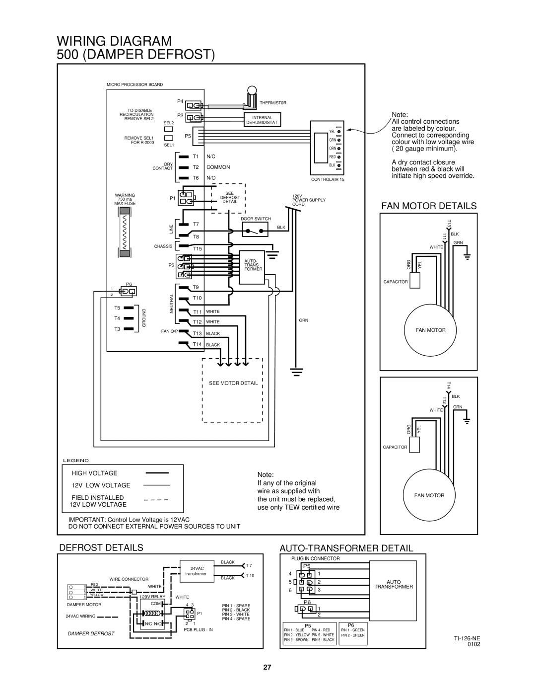 Lifebreath 500DCS, 850FD/DD, 500ERV, 1200ERV, 1200FD/DD, 700FD/DD, 700ERV specifications Wiring Diagram Damper Defrost 