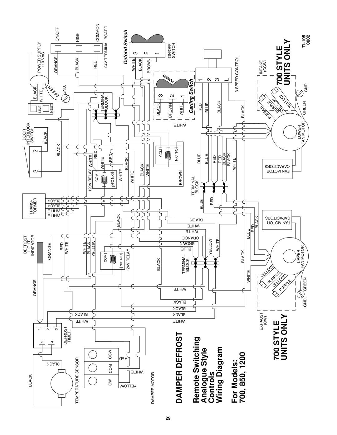 Lifebreath 500ERV, 700ERV 700, 850, Damper Defrost, Remote Switching, Analogue Style, Controls, Wiring Diagram, For Models 