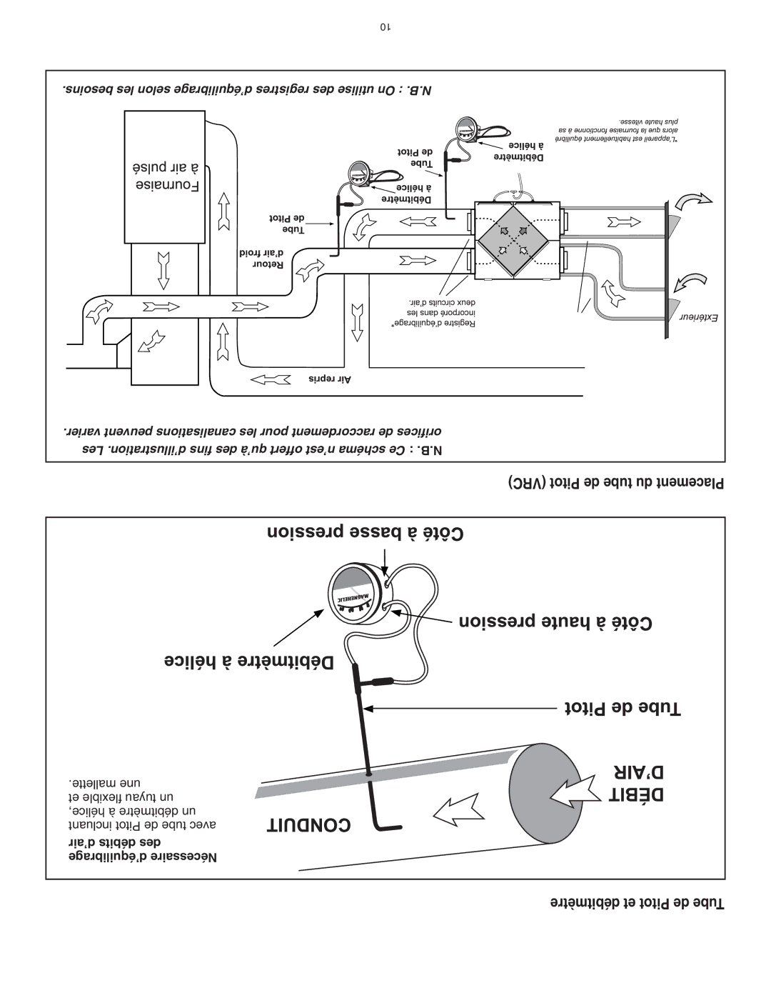 Lifebreath 94-EXCHANGER-MD, 99-MD-KIT specifications VRC Pitot de tube du Placement, Débitmètre et Pitot de Tube 