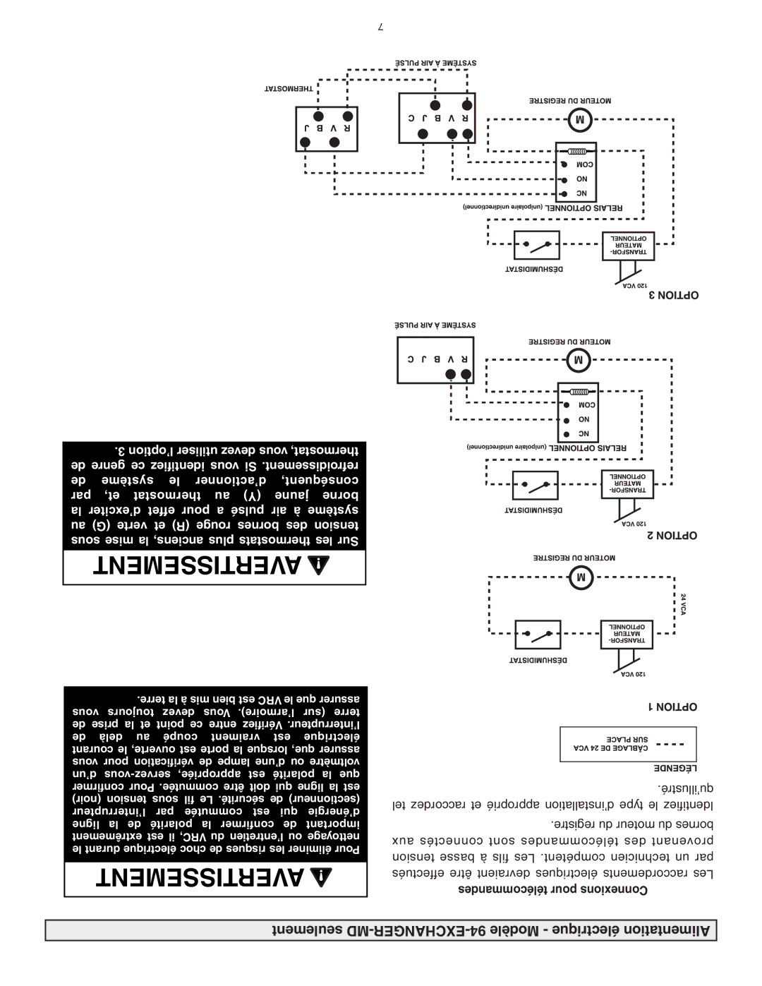 Lifebreath 94-EXCHANGER-MD, 99-MD-KIT specifications Avertissement, Seulement MD-EXCHANGER-94 Modèle électrique Alimentation 