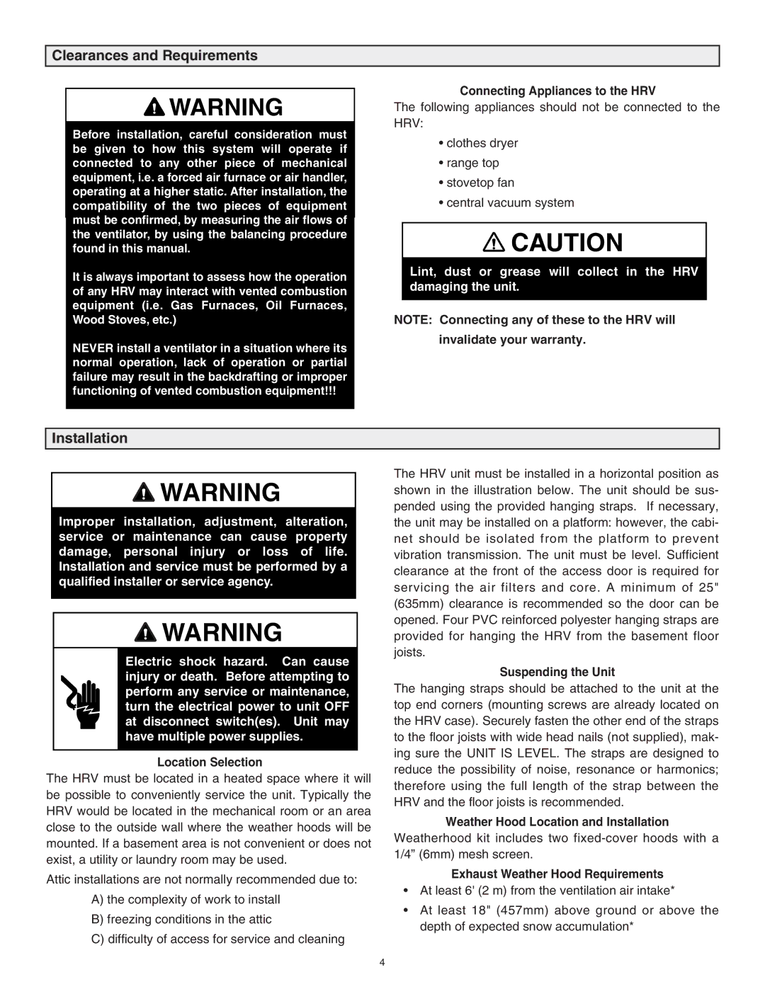 Lifebreath 99-MD-KIT, 94-EXCHANGER-MD specifications Clearances and Requirements, Installation 