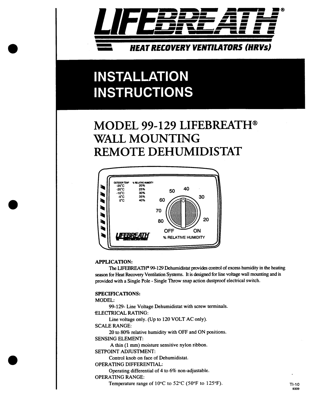 Lifebreath 99-129 manual 
