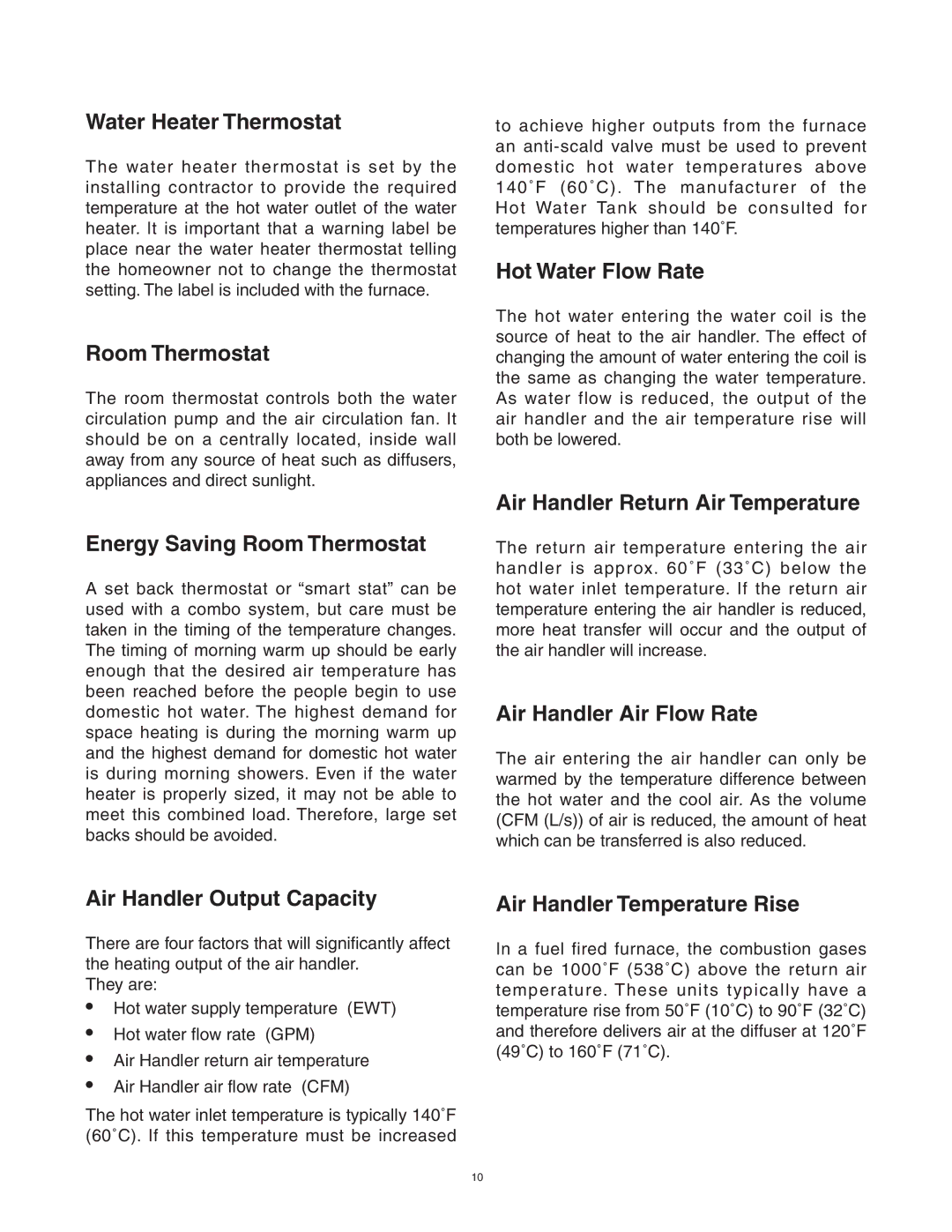 Lifebreath AH40DHW, AH60DHW, AH40BHW Water Heater Thermostat, Energy Saving Room Thermostat, Hot Water Flow Rate 