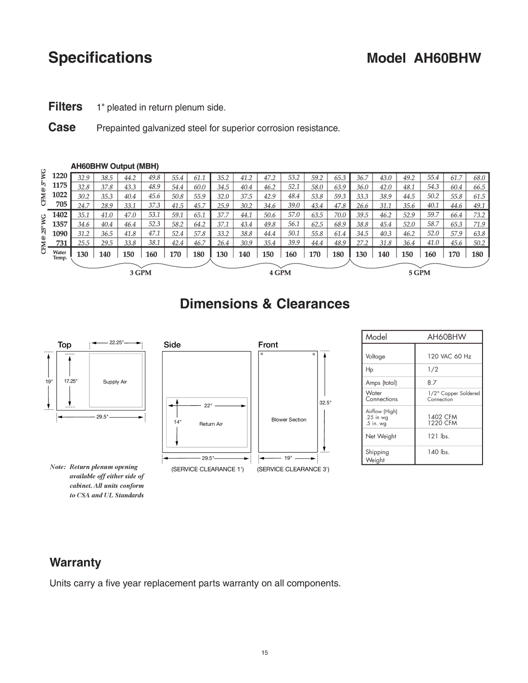 Lifebreath AH40DHW, AH60DHW, AH40BHW, AH80BHW installation manual Model AH60BHW 