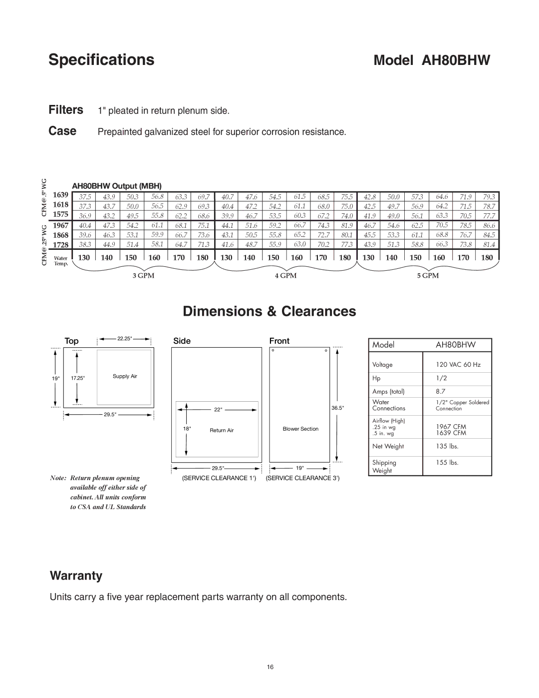 Lifebreath AH60DHW, AH40DHW, AH40BHW, AH60BHW installation manual Model AH80BHW 