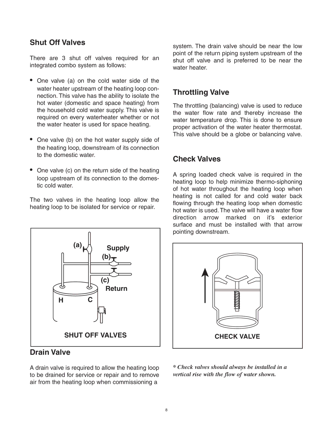 Lifebreath AH80BHW, AH40DHW, AH60DHW, AH40BHW, AH60BHW Shut Off Valves, Drain Valve, Throttling Valve, Check Valves 