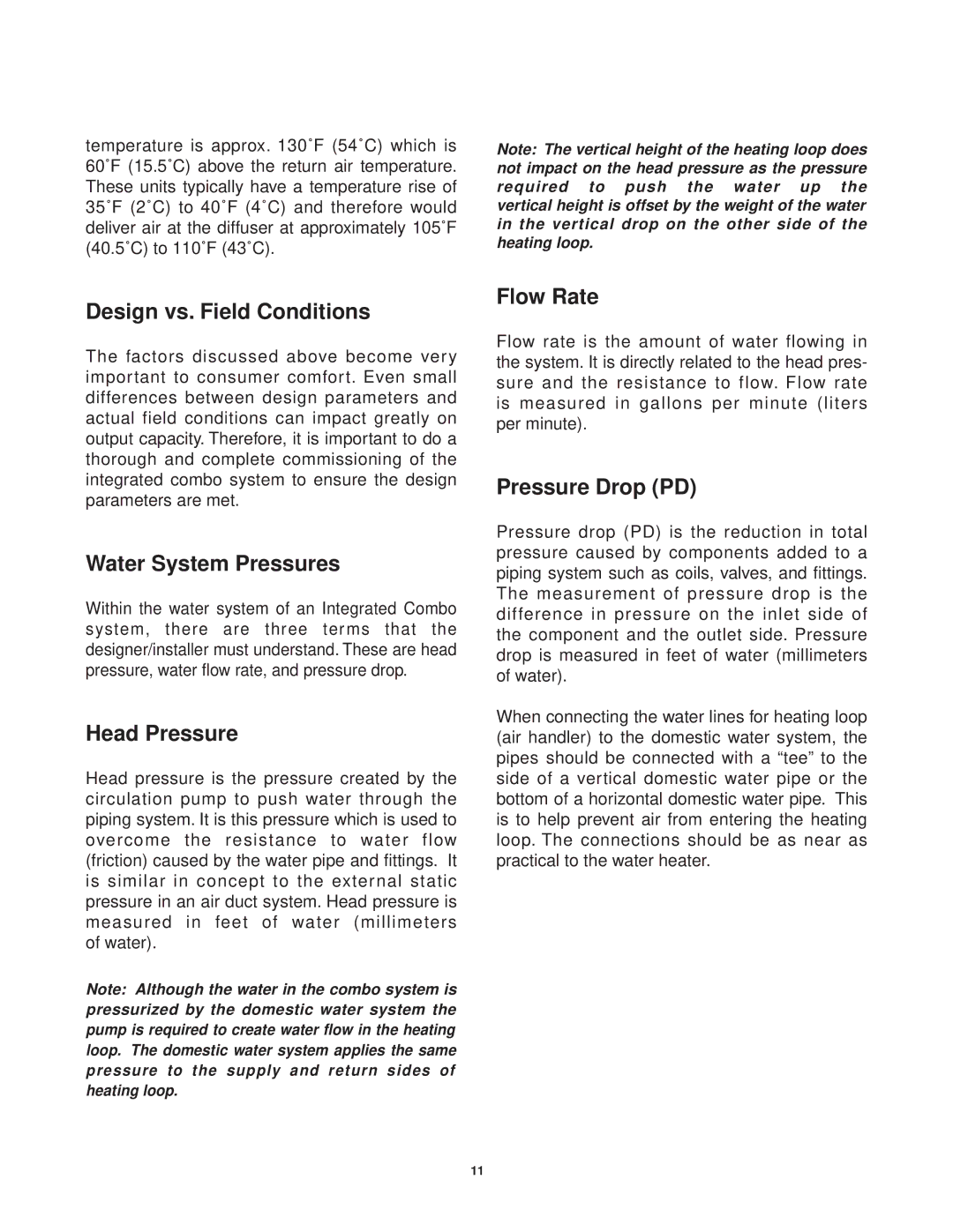 Lifebreath CAF-02-MB Design vs. Field Conditions, Water System Pressures, Head Pressure, Flow Rate, Pressure Drop PD 