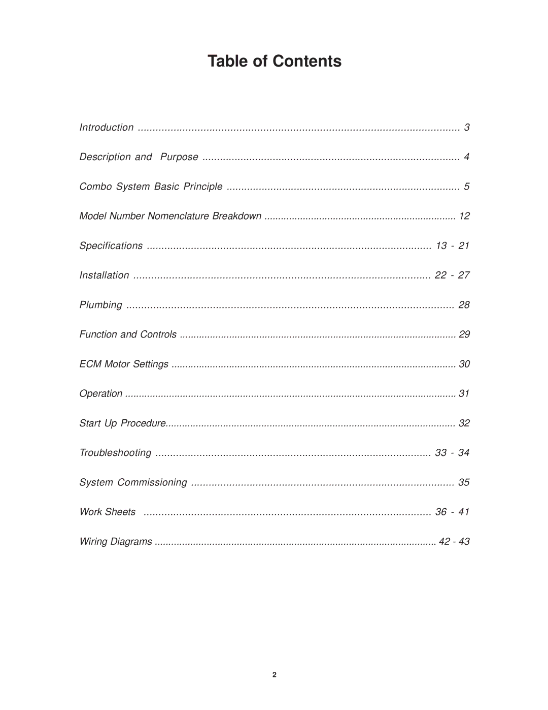 Lifebreath CAF-02-MB installation manual Table of Contents 