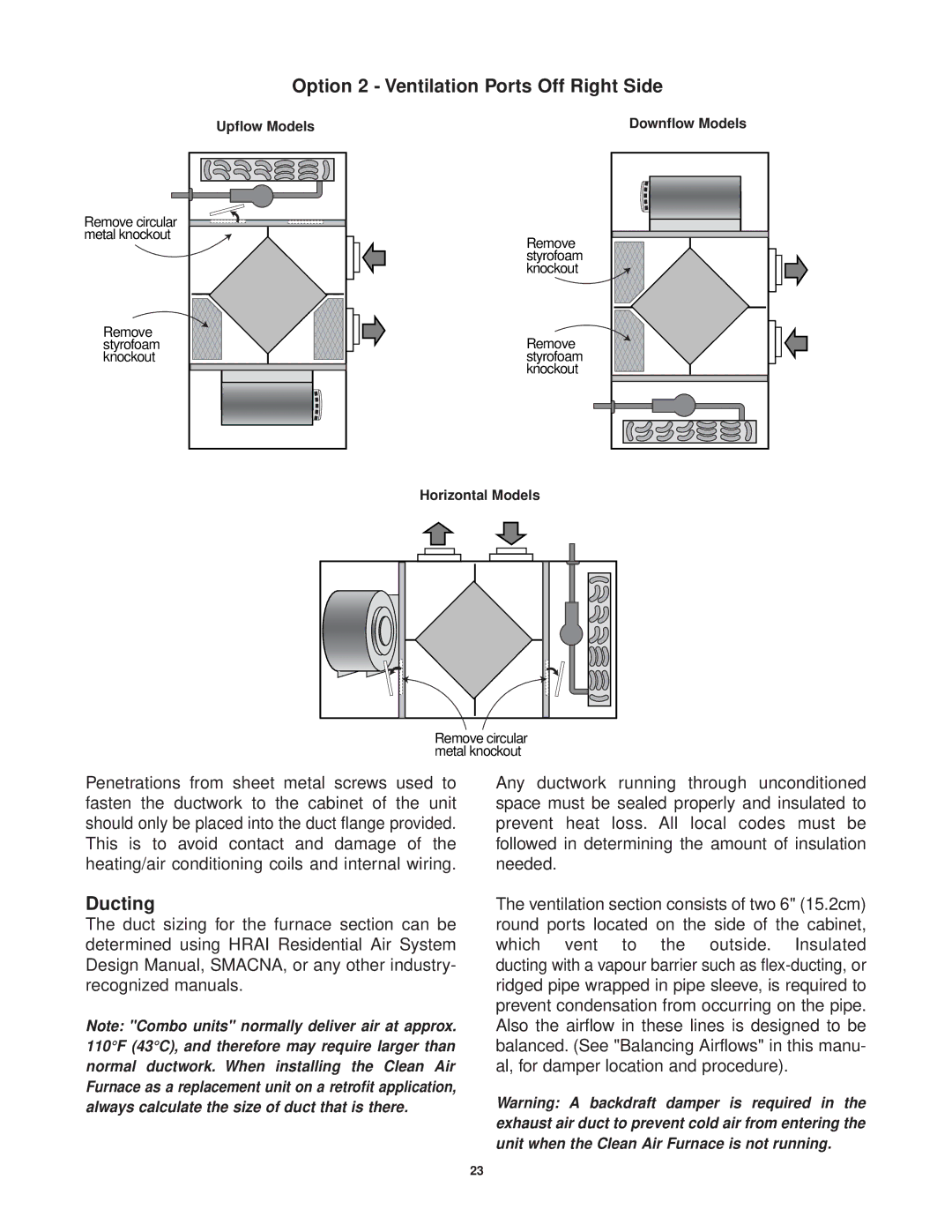 Lifebreath CAF-02-MB installation manual Option 2 Ventilation Ports Off Right Side, Ducting 