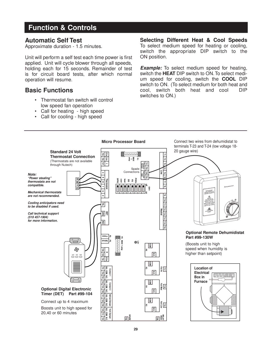 Lifebreath CAF-02-MB installation manual Automatic Self Test, Basic Functions, Selecting Different Heat & Cool Speeds 