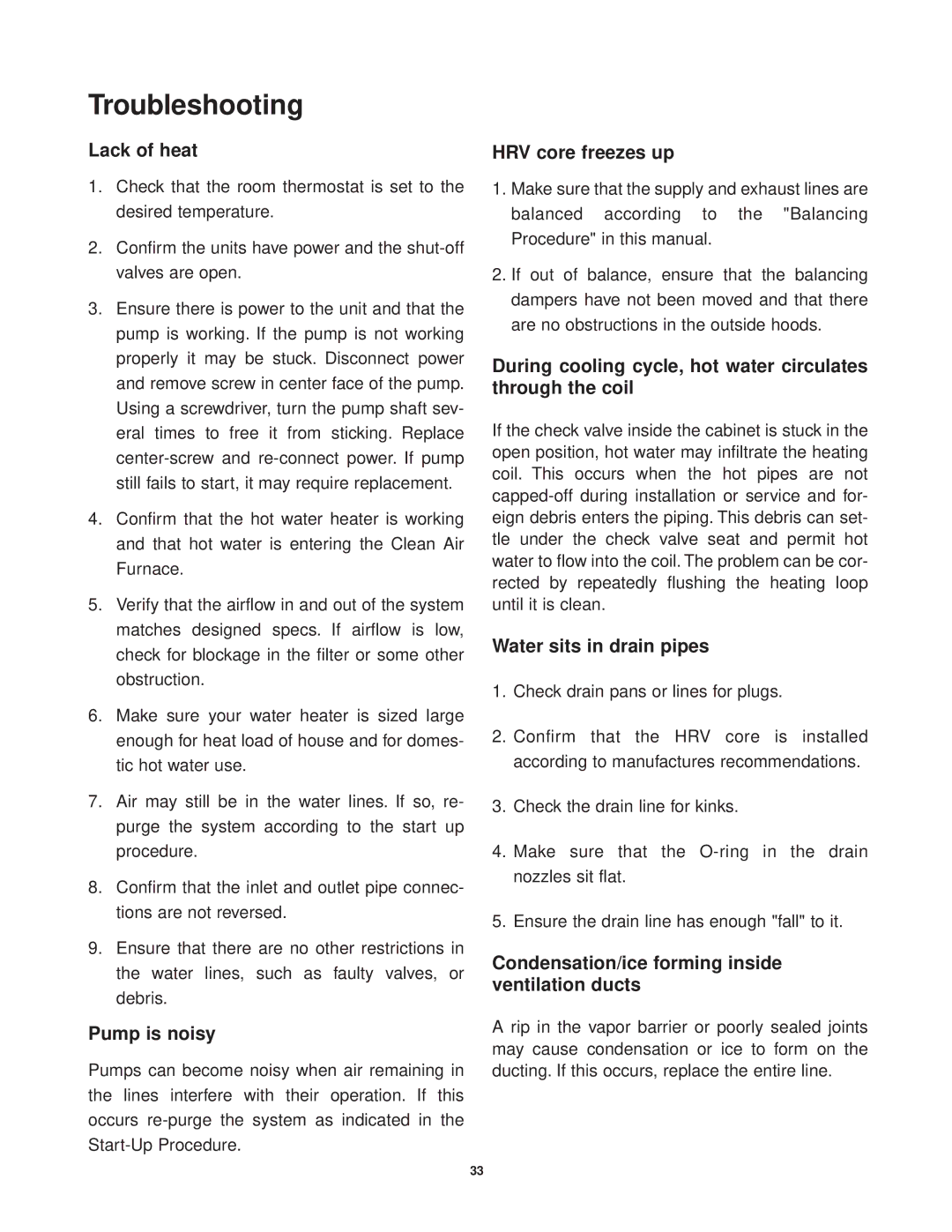 Lifebreath CAF-02-MB installation manual Troubleshooting 