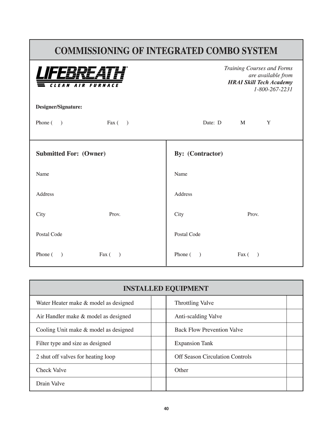 Lifebreath CAF-02-MB installation manual 