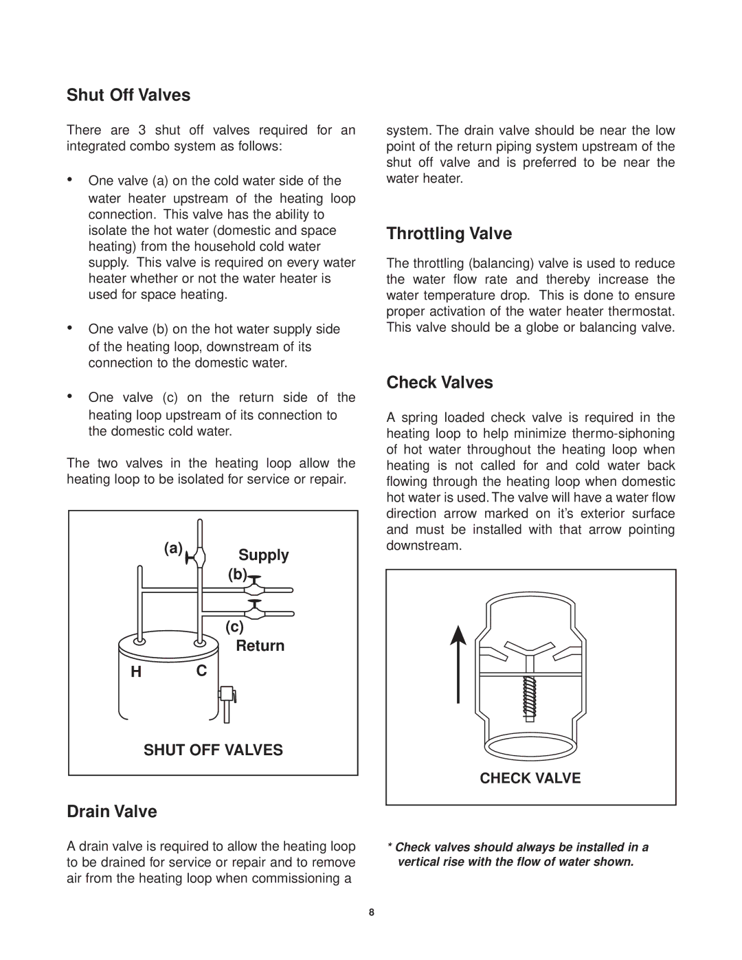 Lifebreath CAF-02-MB installation manual Shut Off Valves, Drain Valve, Throttling Valve, Check Valves 