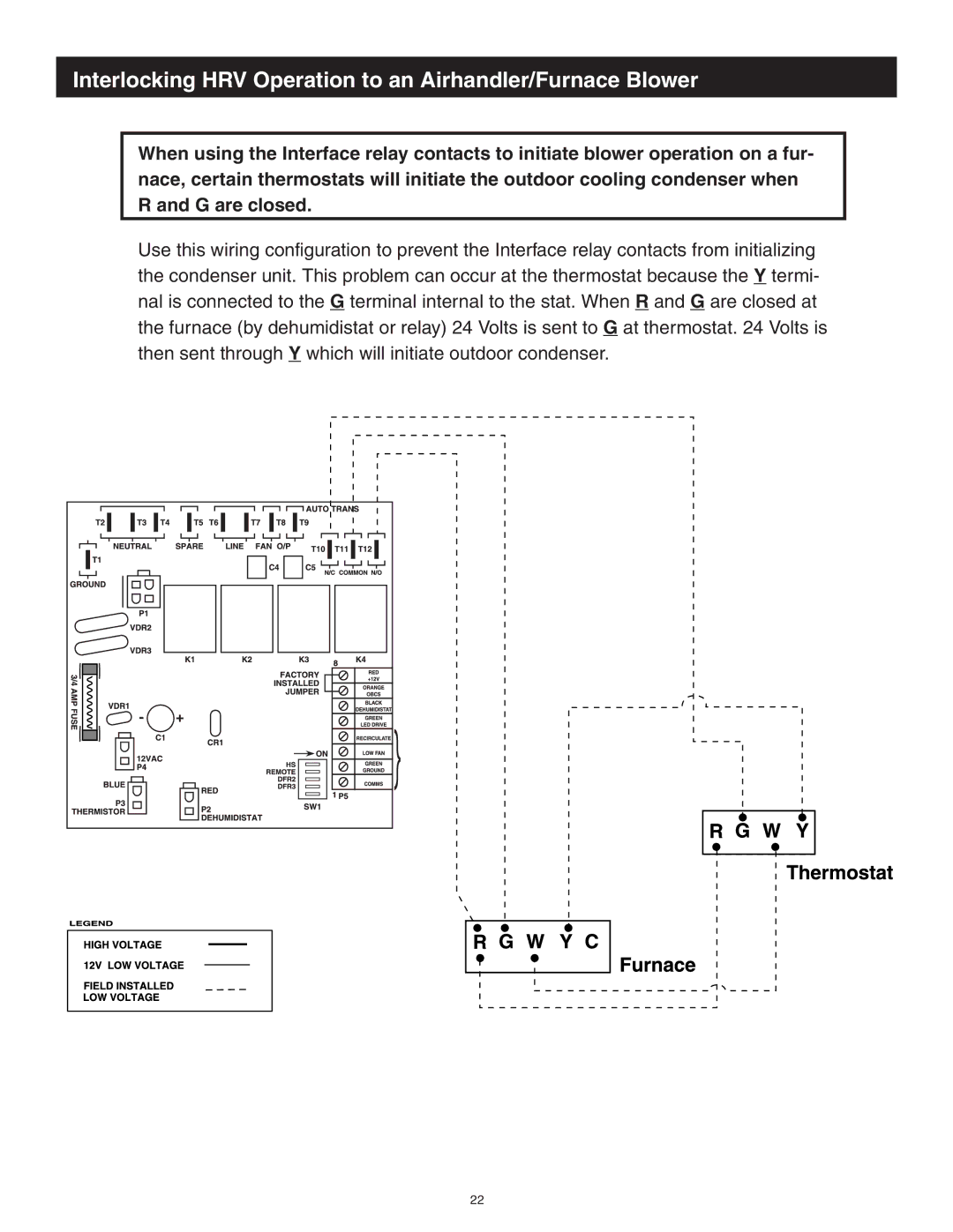 Lifebreath RNC120F, 120ERV installation manual Interlocking HRV Operation to an Airhandler/Furnace Blower 