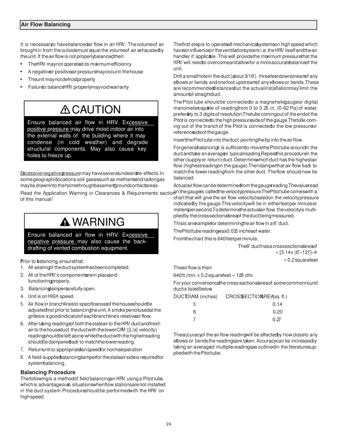 Lifebreath RNC120F, 120ERV installation manual Air Flow Balancing, Balancing Procedure, Prior to balancing, ensure that 