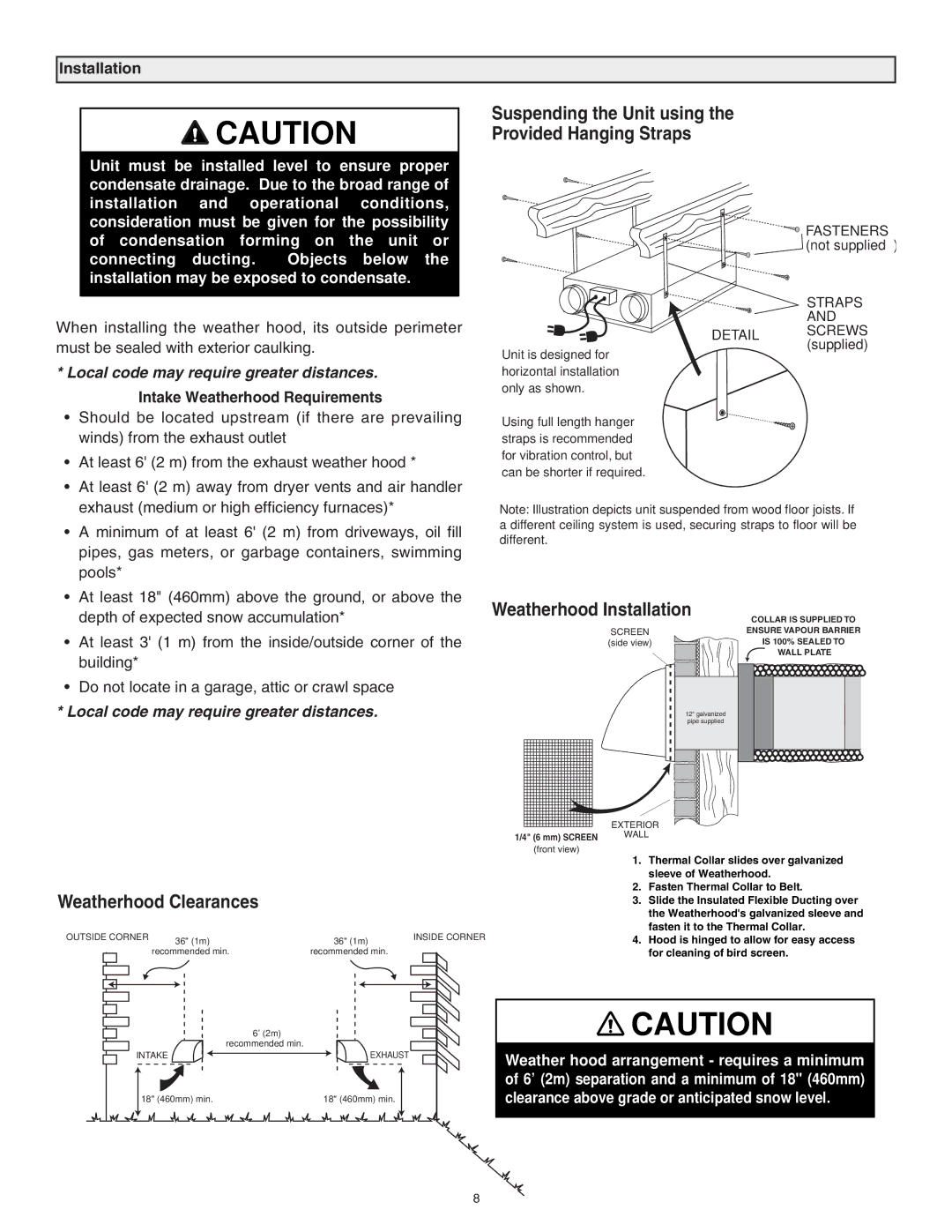 Lifebreath RNC120F, 120ERV Intake Weatherhood Requirements, Fasteners not supplied, Detail Screws supplied 