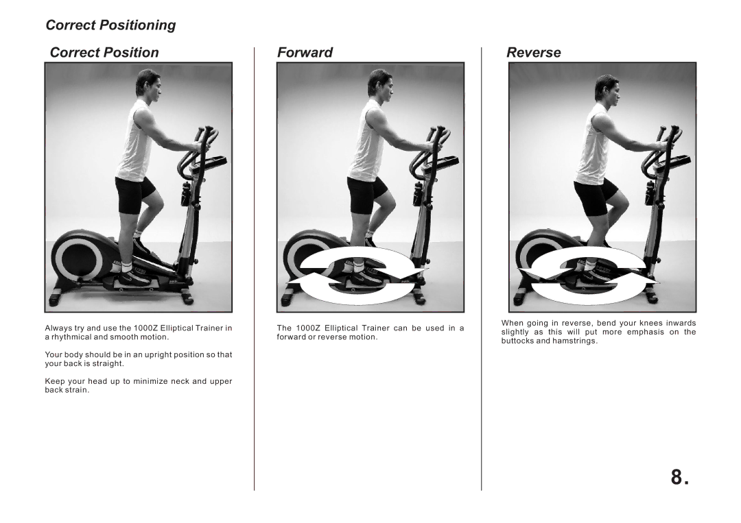 LifeCore Fitness 1000Z manual Correct Positioning, Forward, Reverse 