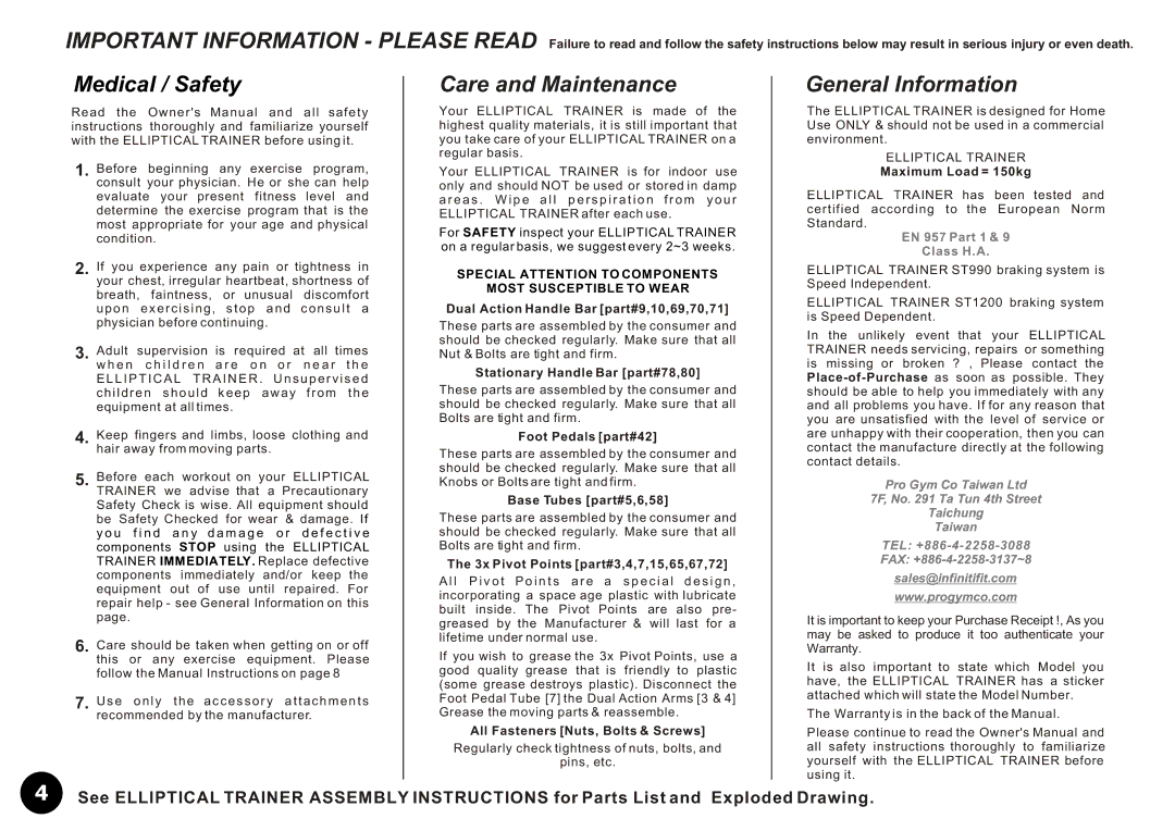 LifeCore Fitness LC-990 manual Care and Maintenance, General Information 