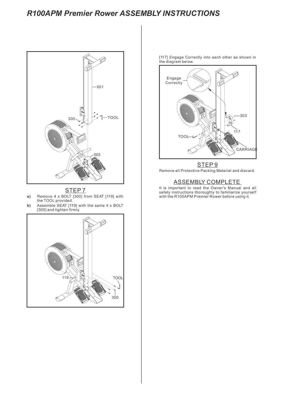 LifeCore Fitness LC-R100 manual Assembly Complete 