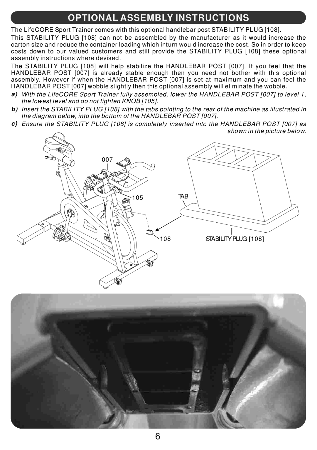 LifeCore Fitness LC-ST manual Optional Assembly Instructions 