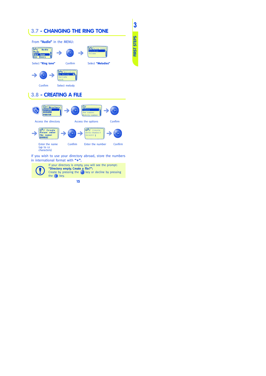 Lifescan 302, 303, 300, 301 manual Changing the Ring Tone, Creating a File, From Audio in the Menu 