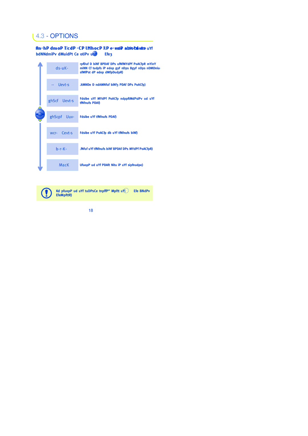 Lifescan 303, 302, 300, 301 manual Options, Following options by using the key 