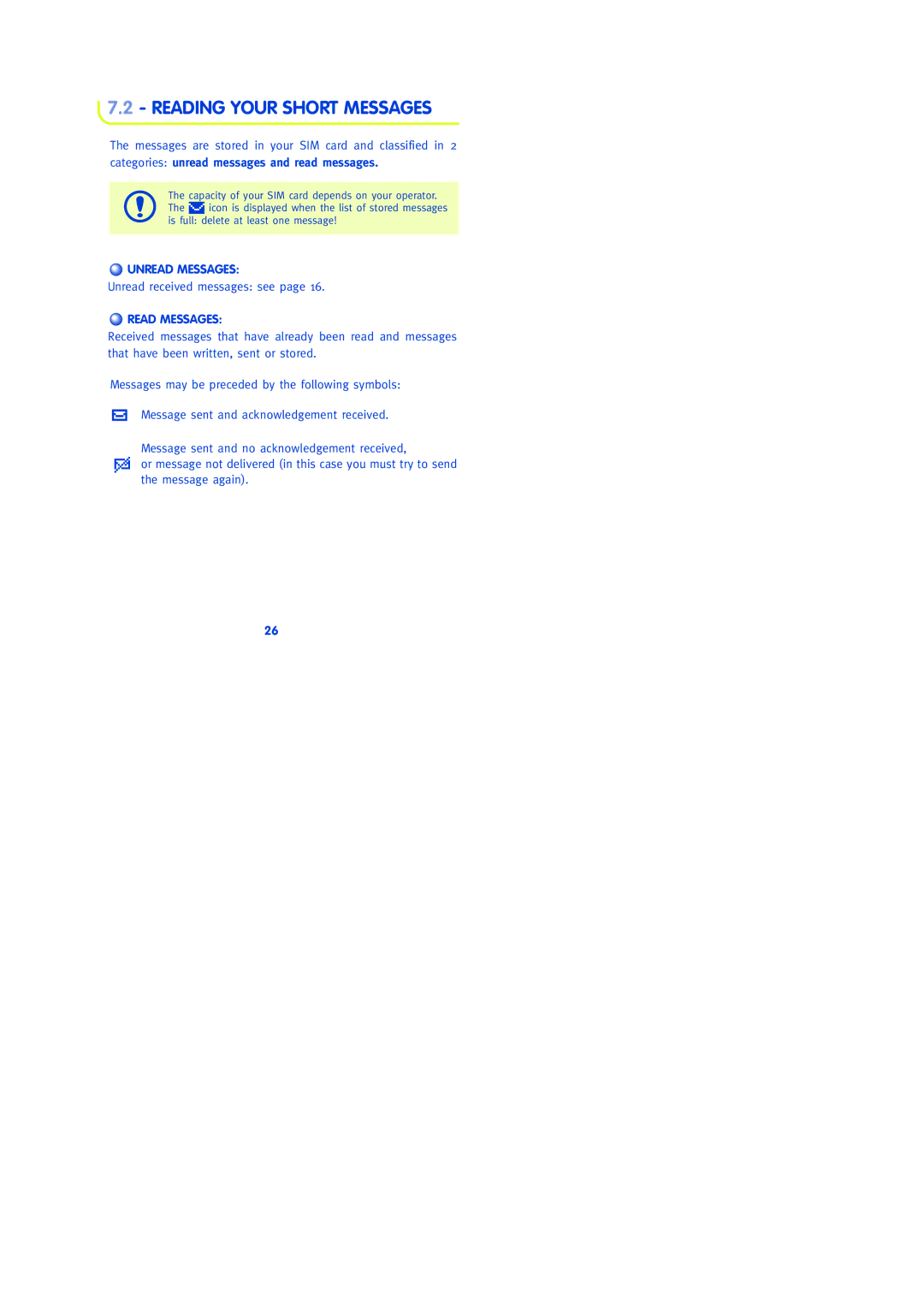 Lifescan 303 Reading Your Short Messages, Categories unread messages and read messages, Unread Messages, Read Messages 