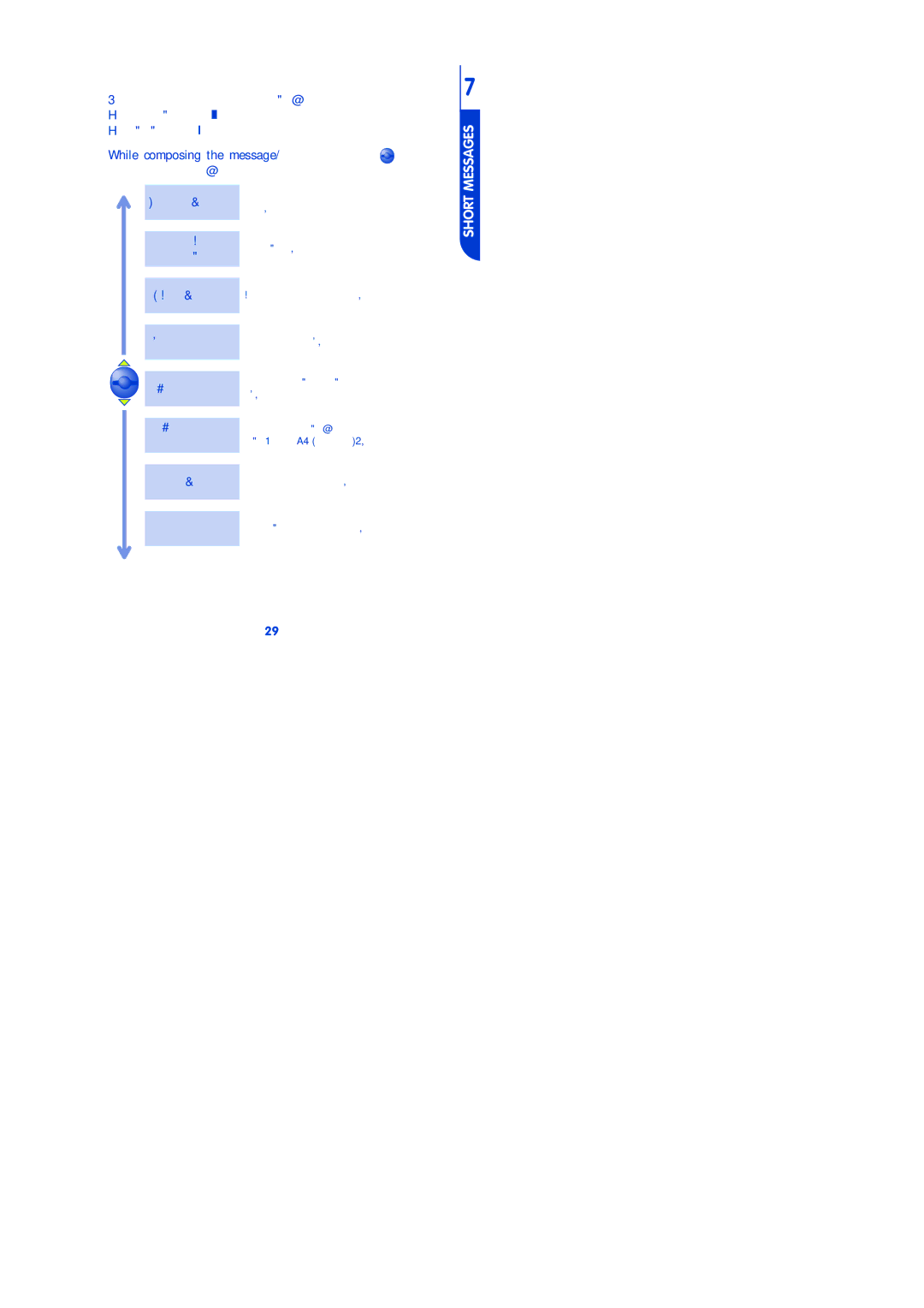 Lifescan 301, 303, 302, 300 manual While composing the message, you can use the key to, Access the following options 