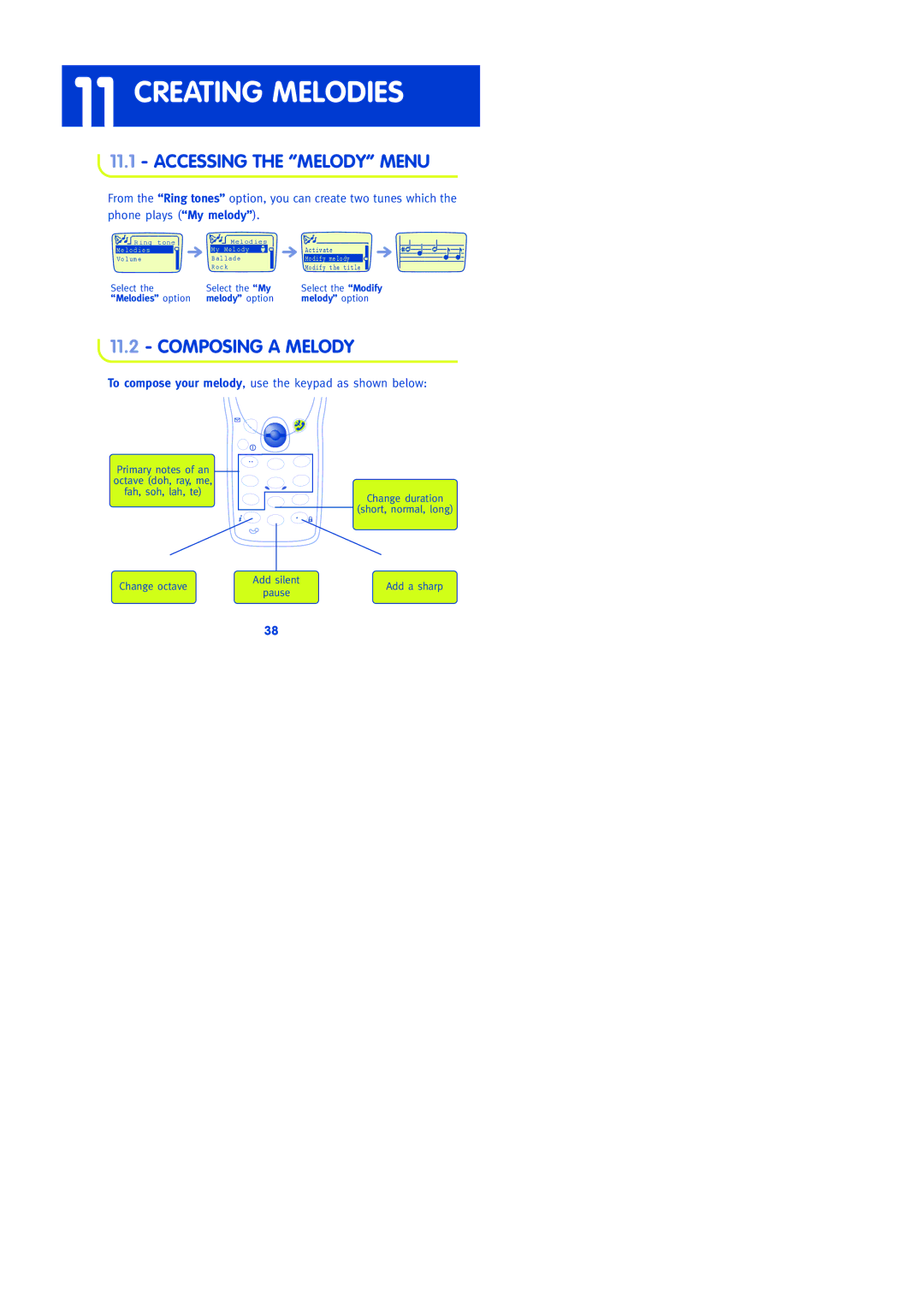 Lifescan 303, 302, 300 Accessing the Melody Menu, Composing a Melody, To compose your melody, use the keypad as shown below 