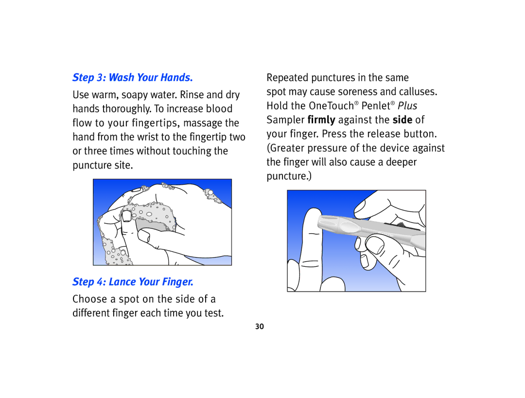 Lifescan Basic Blood Glucose Monitoring System manual Wash Your Hands, Lance Your Finger 