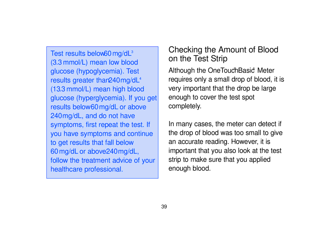 Lifescan Basic Blood Glucose Monitoring System manual Checking the Amount of Blood on the Test Strip 