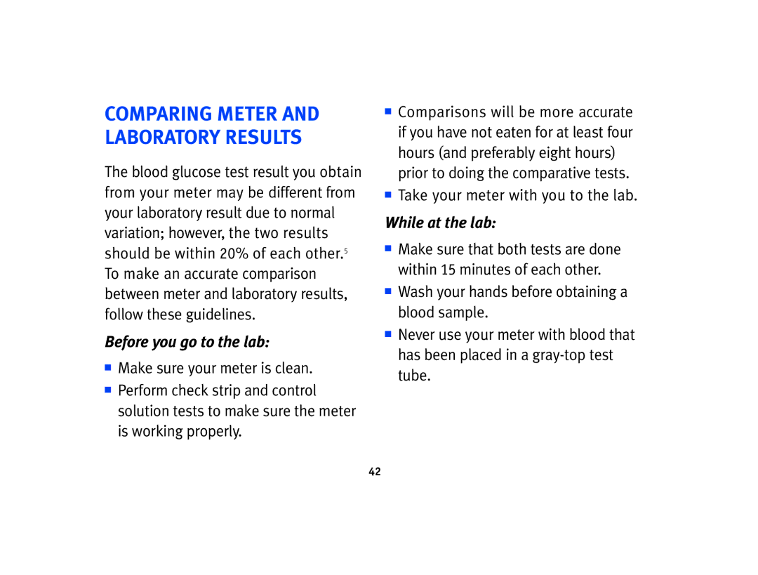 Lifescan Basic Blood Glucose Monitoring System Comparing Meter and Laboratory Results, Take your meter with you to the lab 