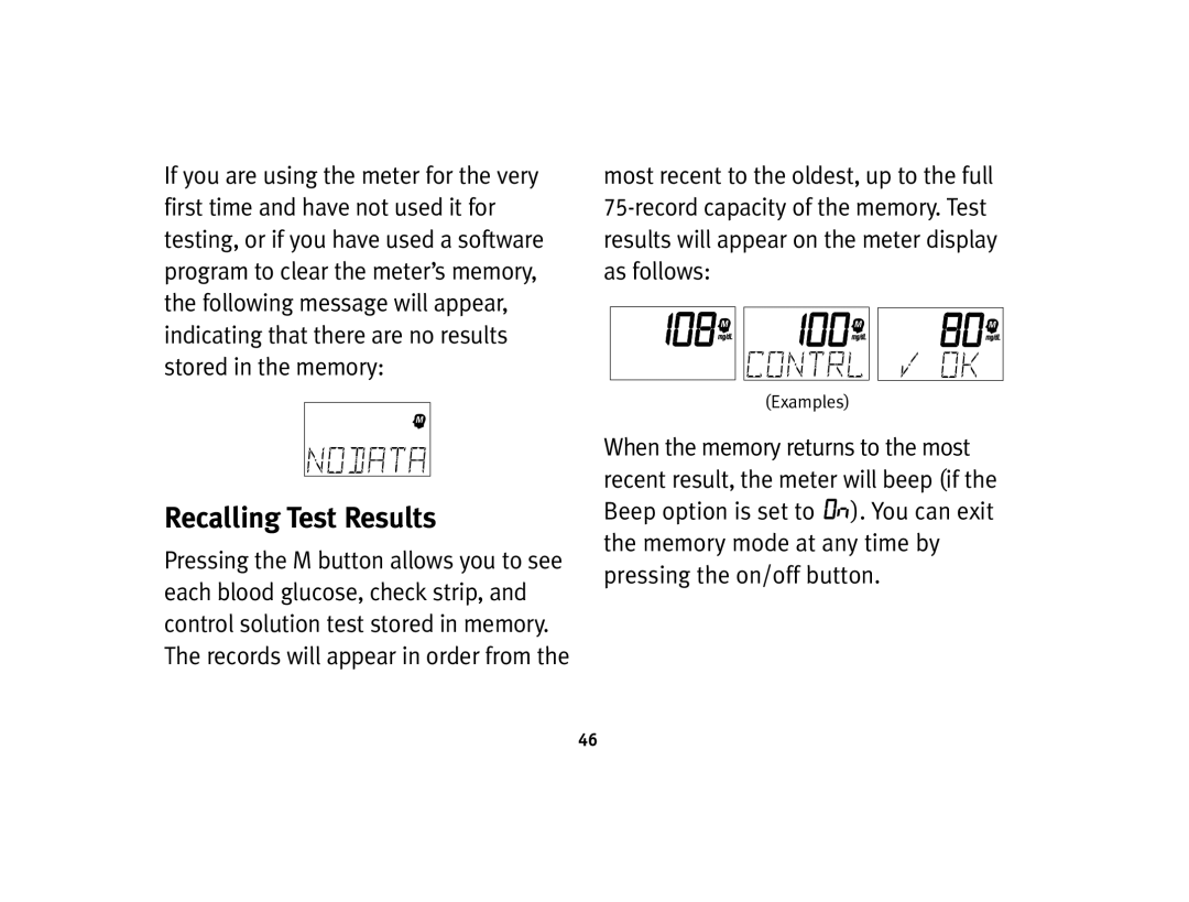 Lifescan Basic Blood Glucose Monitoring System manual Recalling Test Results 