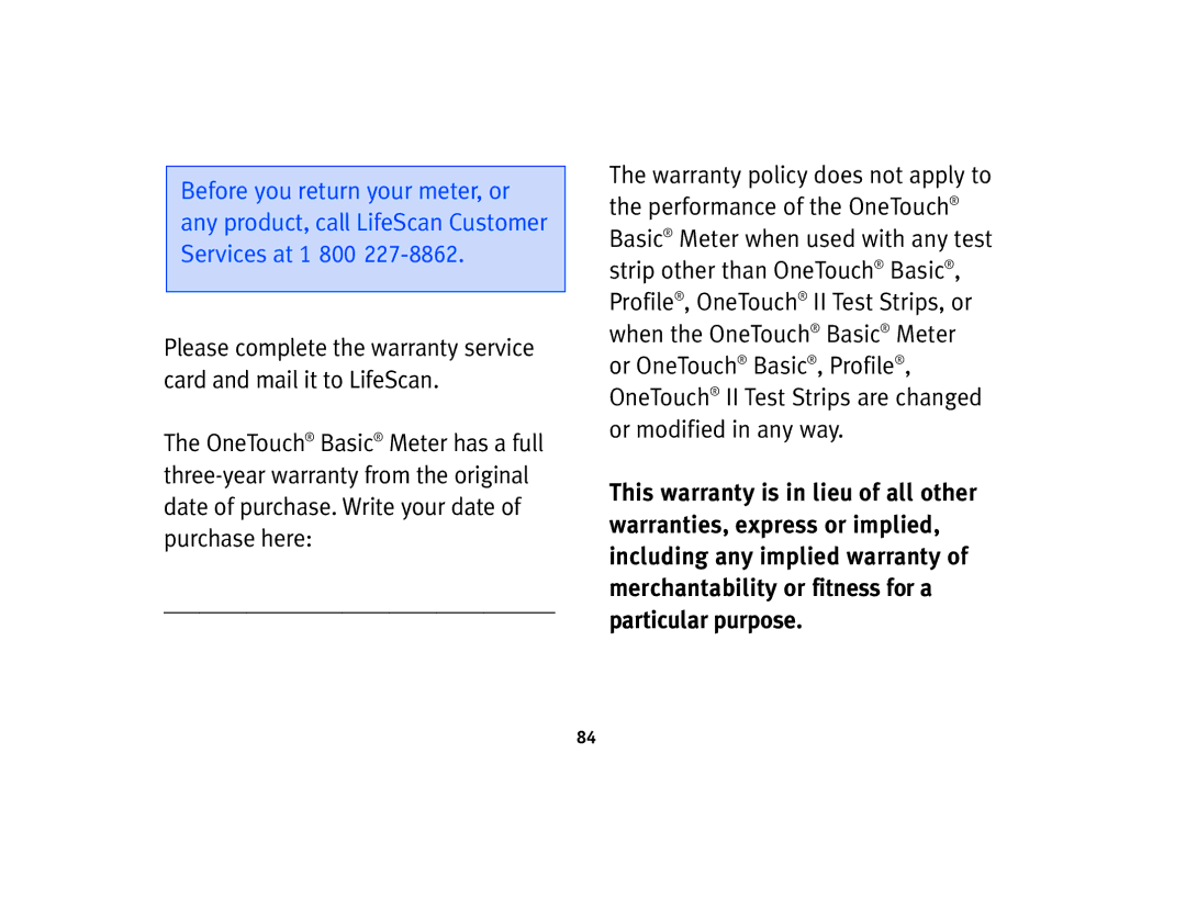 Lifescan Basic Blood Glucose Monitoring System manual 