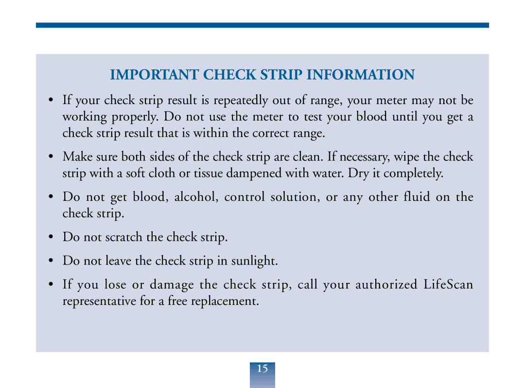 Lifescan Blood Glucose Monitor manual Important Check Strip Information 