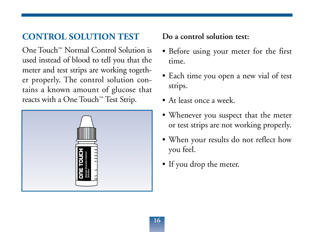 Lifescan Blood Glucose Monitor manual Control Solution Test, Do a control solution test 