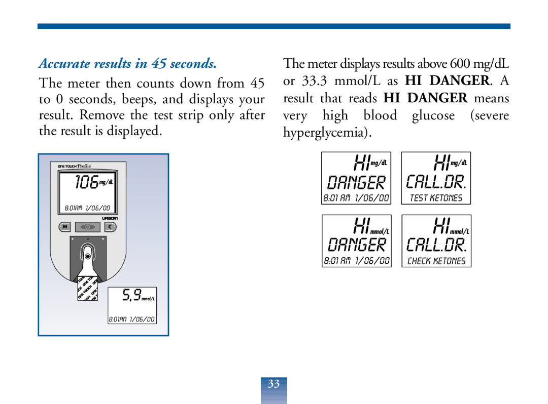 Lifescan Blood Glucose Monitor manual Accurate results in 45 seconds 