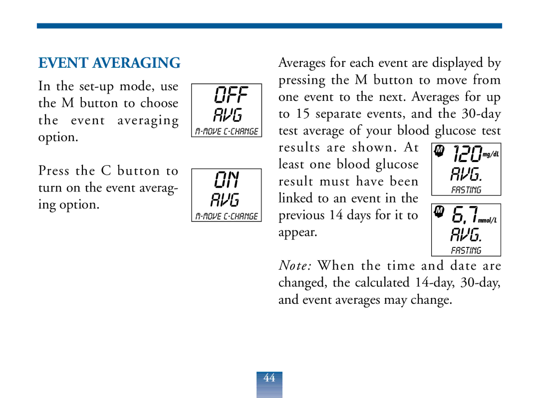 Lifescan Blood Glucose Monitor manual Event Averaging 