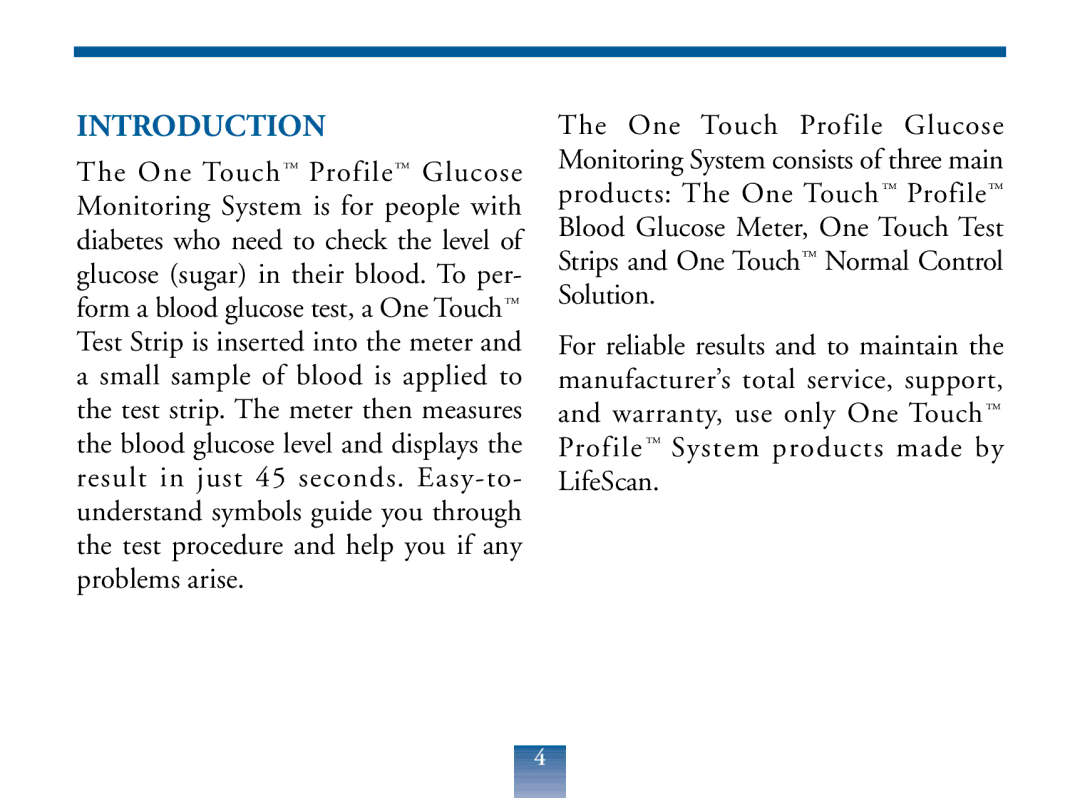 Lifescan Blood Glucose Monitor manual Introduction 