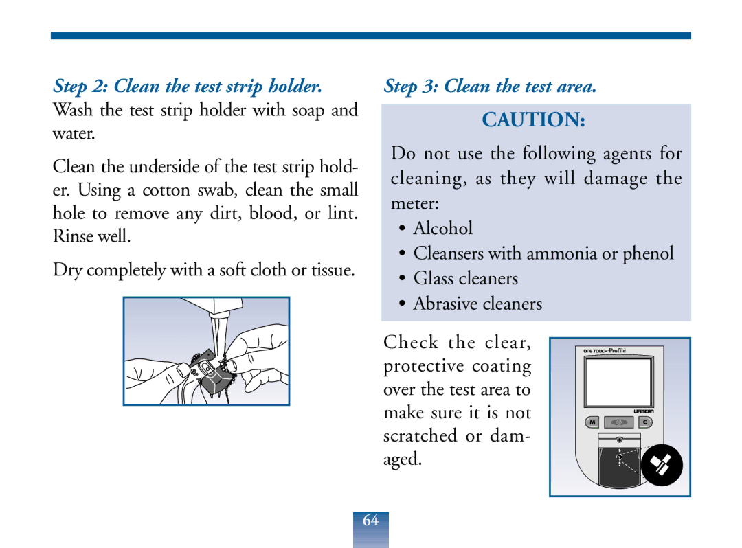 Lifescan Blood Glucose Monitor manual Clean the test area 