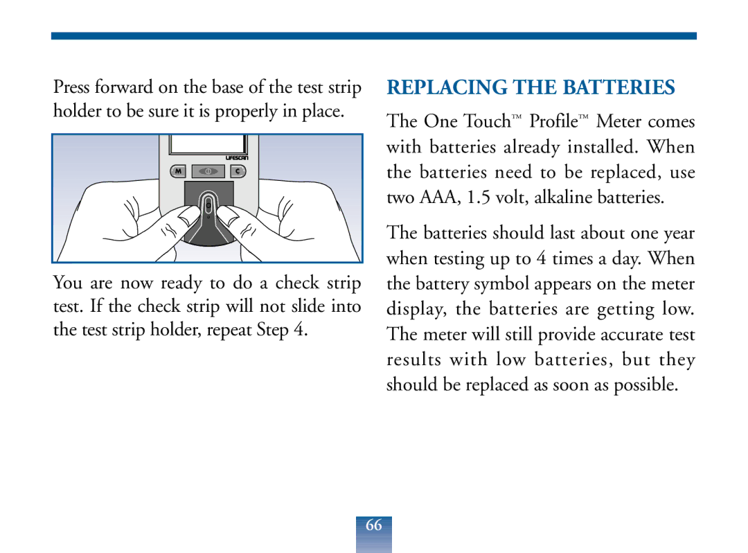 Lifescan Blood Glucose Monitor manual Replacing the Batteries 