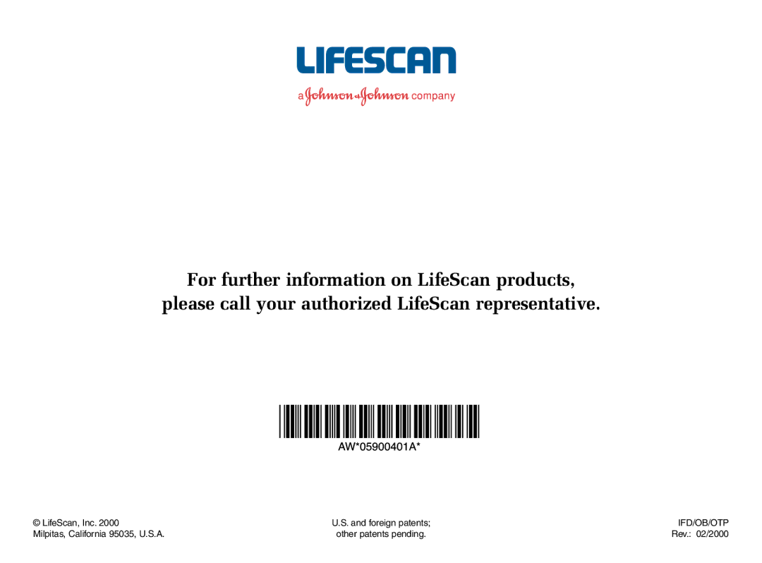 Lifescan Blood Glucose Monitor manual Ifd/Ob/Otp 