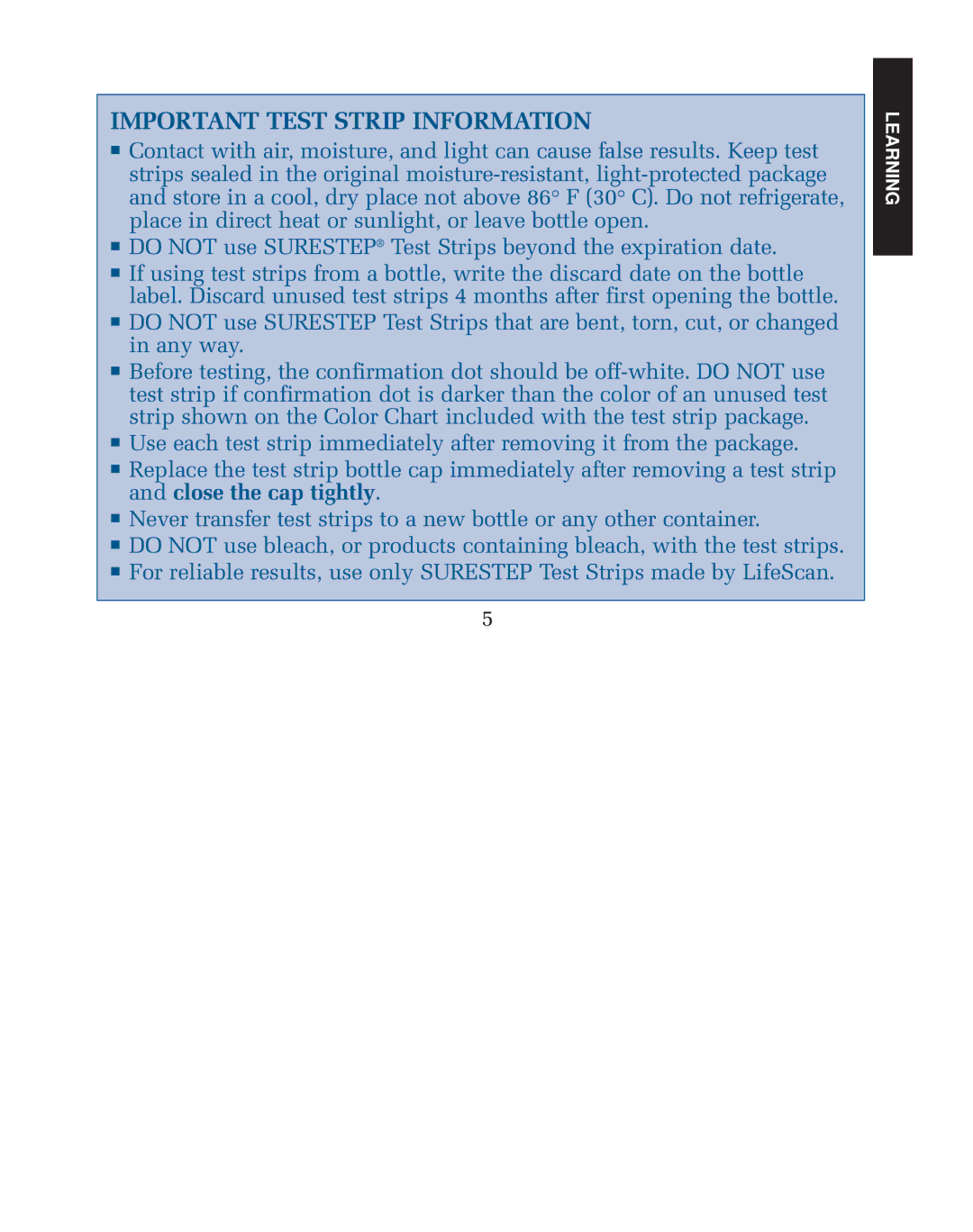 Lifescan blood glucose monitoring system manual Important Test Strip Information 