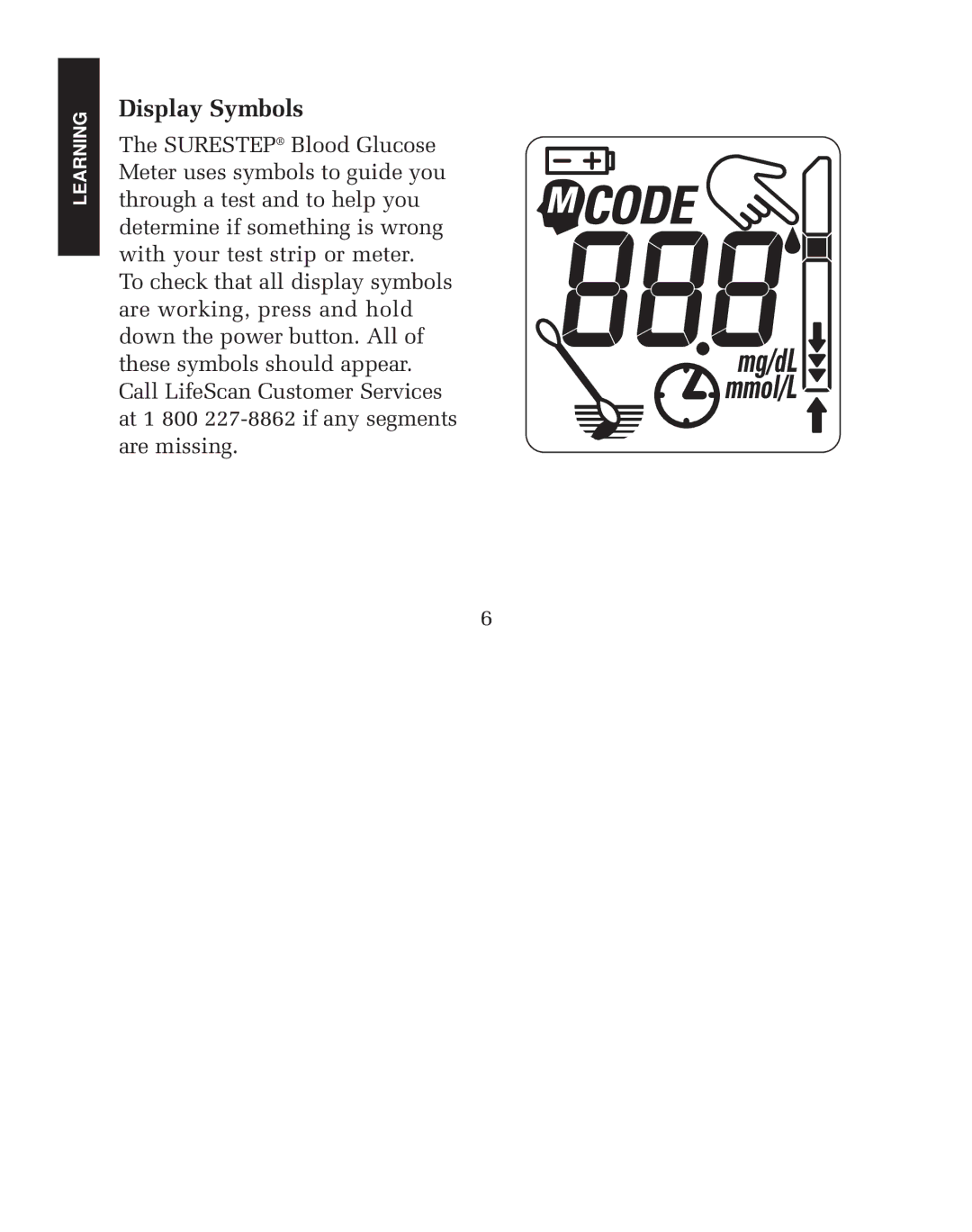 Lifescan blood glucose monitoring system manual Display Symbols 