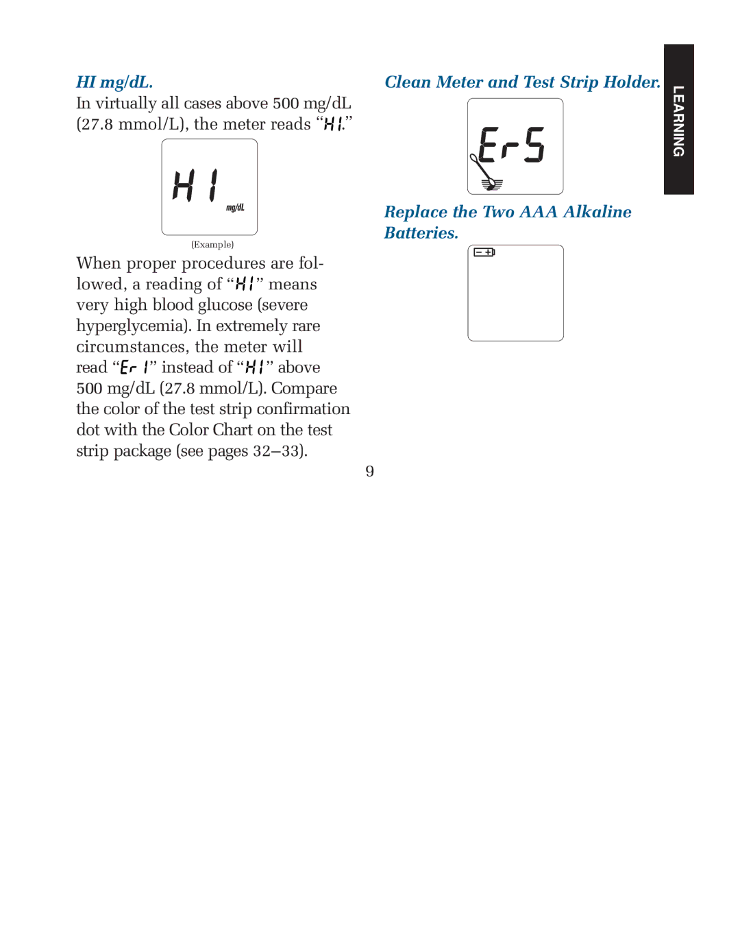 Lifescan blood glucose monitoring system manual HI mg/dL Clean Meter and Test Strip Holder 