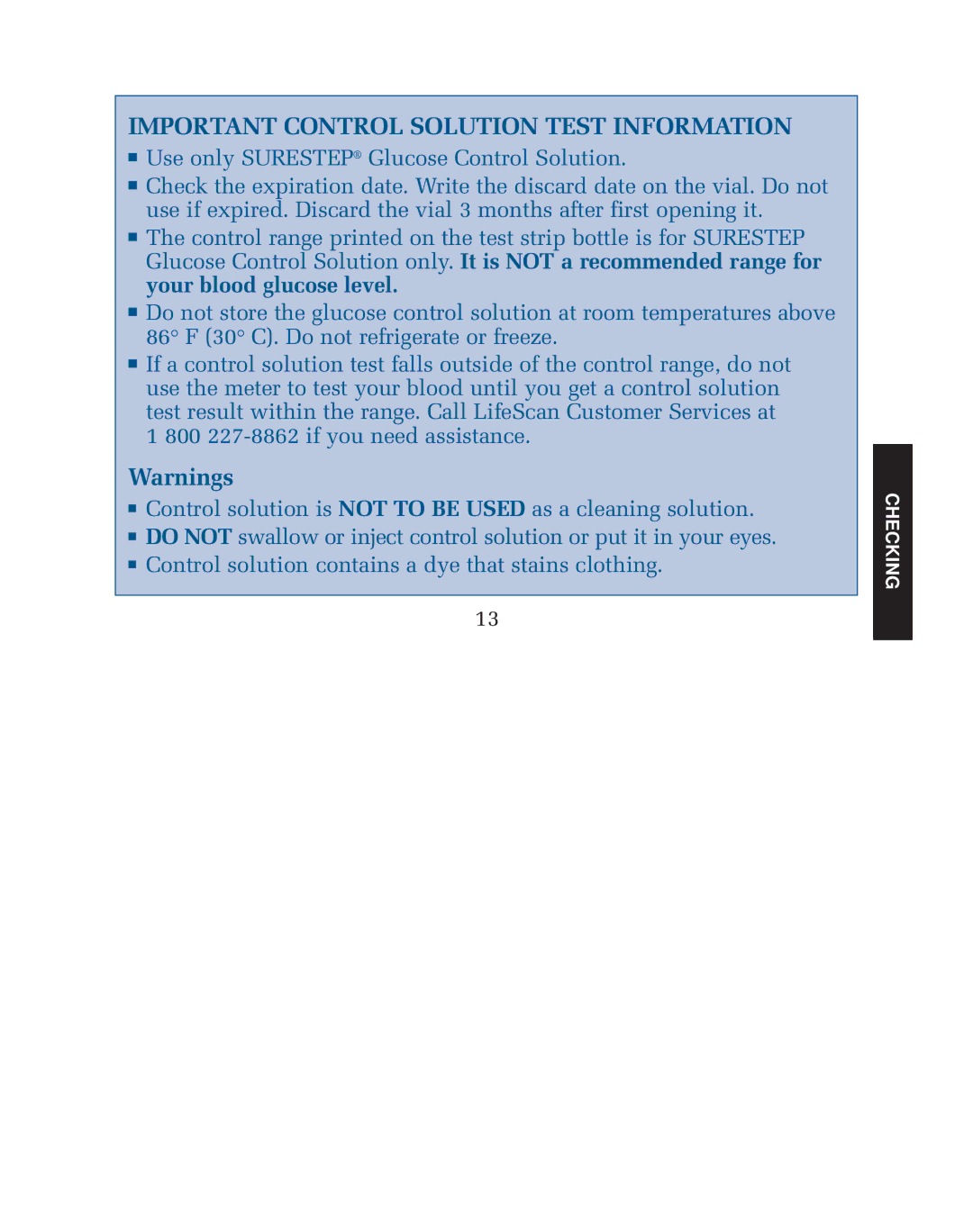 Lifescan blood glucose monitoring system manual Important Control Solution Test Information 