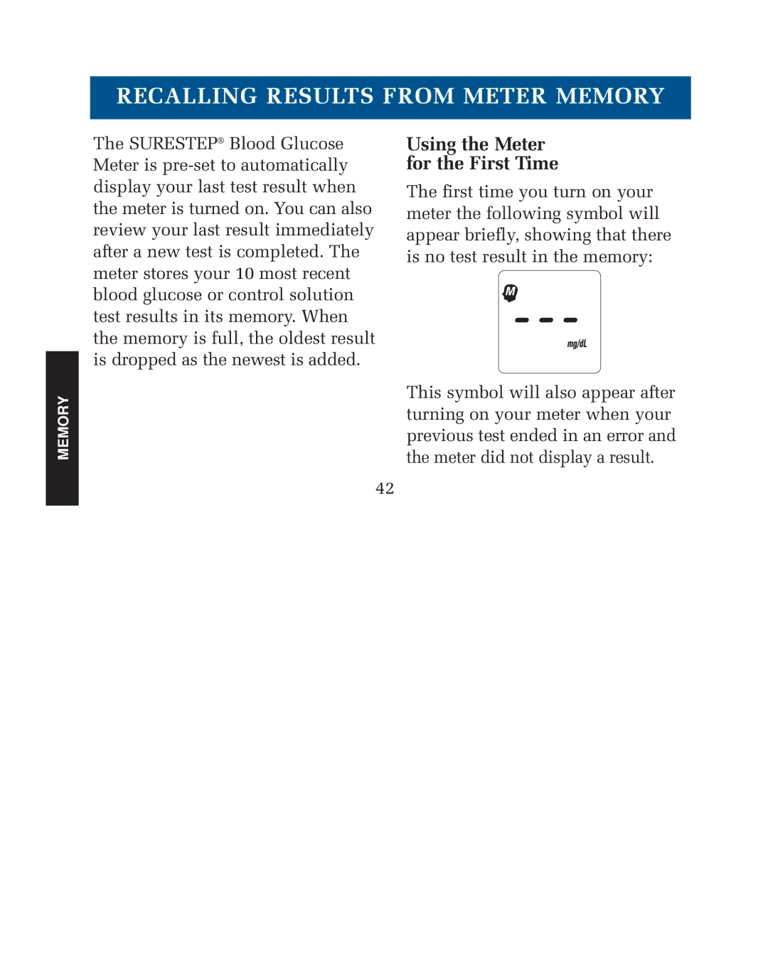 Lifescan blood glucose monitoring system manual Recalling Results from Meter Memory, Using the Meter for the First Time 