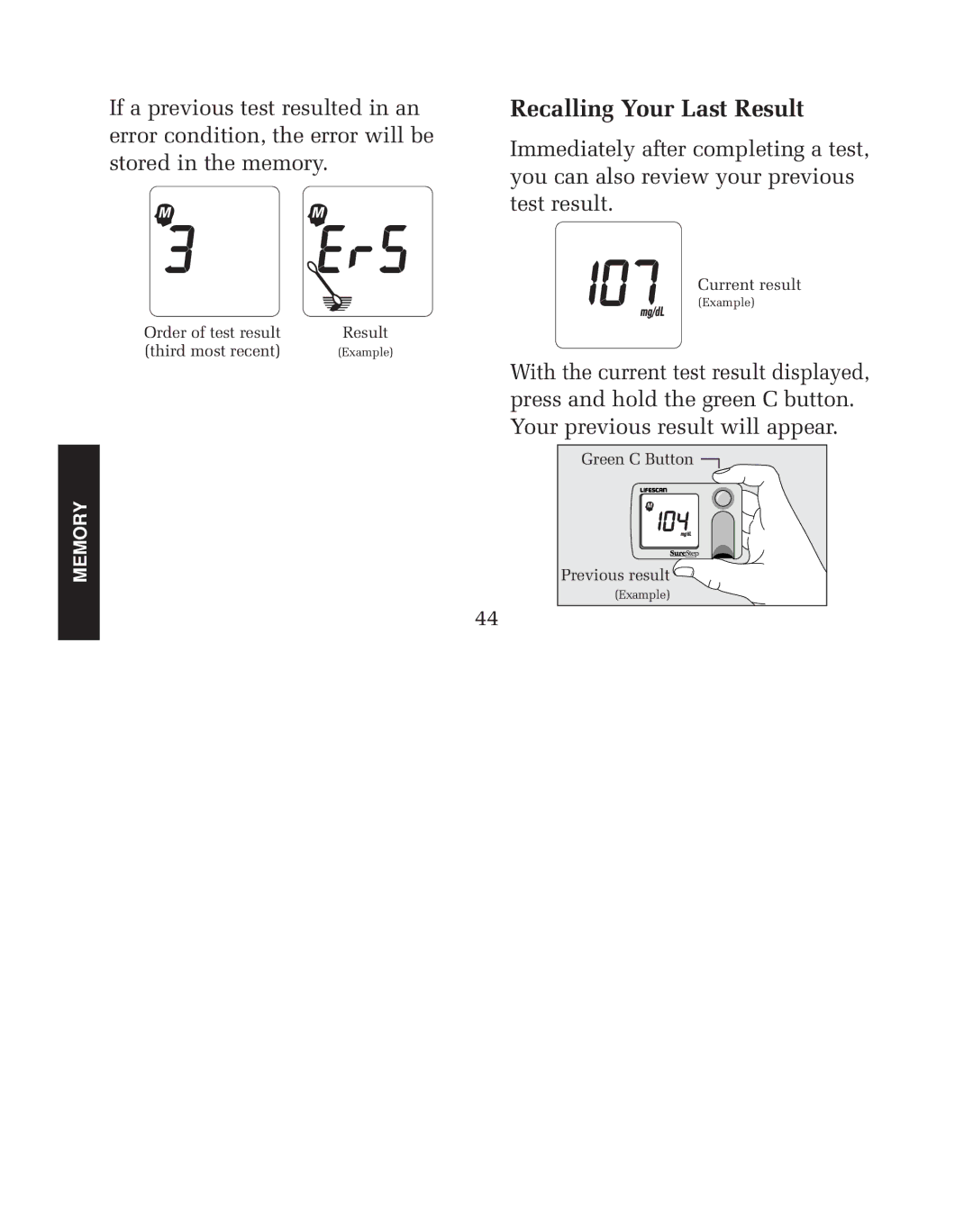 Lifescan blood glucose monitoring system manual Recalling Your Last Result 