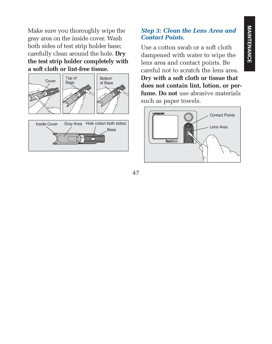 Lifescan blood glucose monitoring system manual Clean the Lens Area and Contact Points 