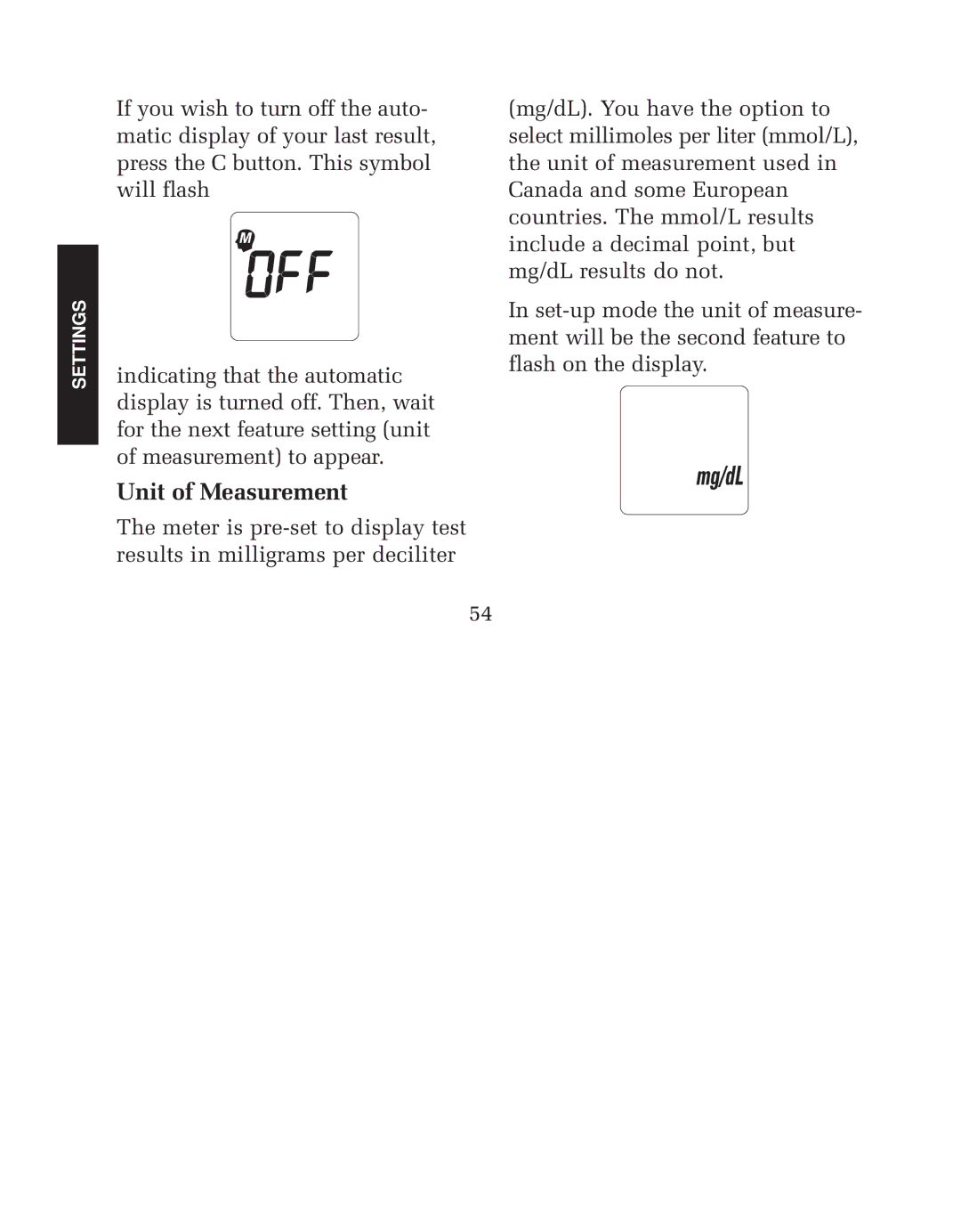 Lifescan blood glucose monitoring system manual Unit of Measurement 